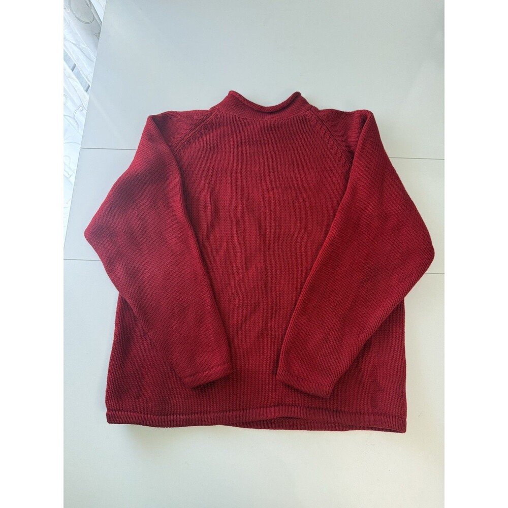 Vtg J. Crew 90s Roll Neck Rollneck Pullover Sweater Chunky Oarsman Cotton L Red